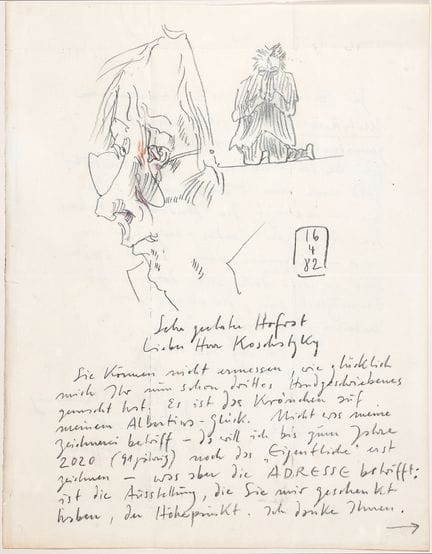 Horst Janssen. Lettre manuscrite accompagnée d'un 