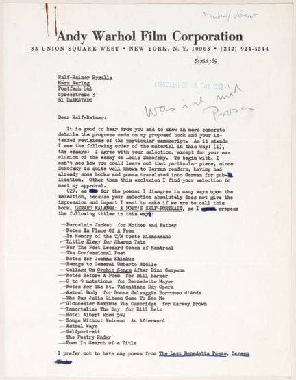 Éditions März - Gérard Malanga. Deux lettres et qu