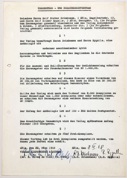 Rolf Dieter Brinkmann – Contrats d’édition pour « 