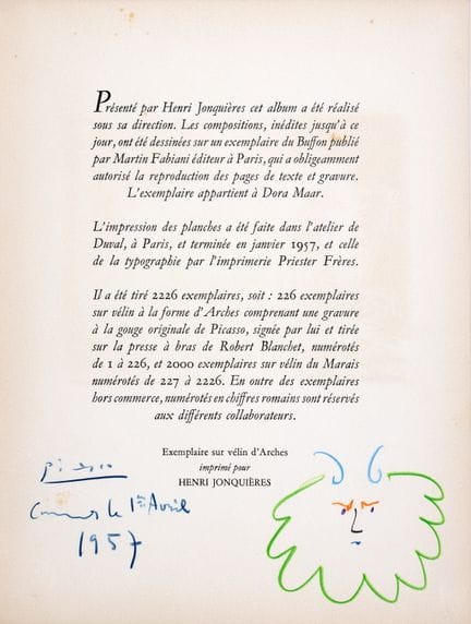 Pablo Picasso. 40 dessins en marge du Buffon. Pari