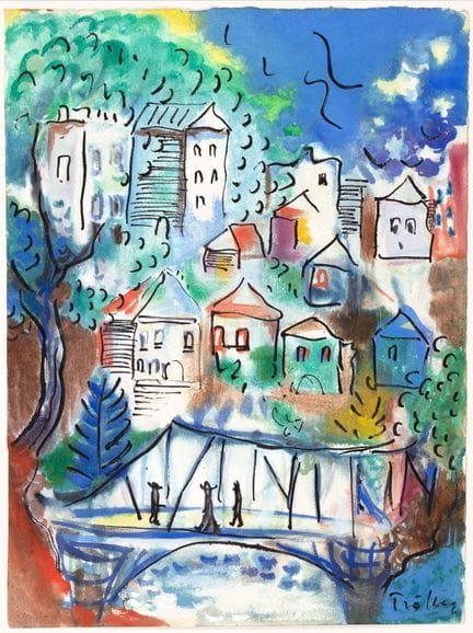 Heinz Trökes. Senza titolo (Il ponte). Acquerello 