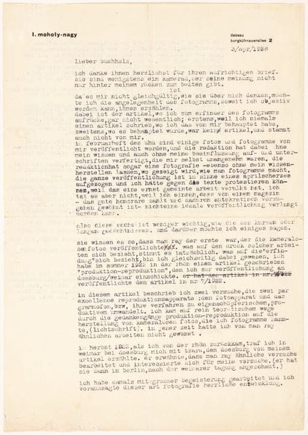 Bauhaus - Laszlo Moholy-Nagy. Lettre portant sa si