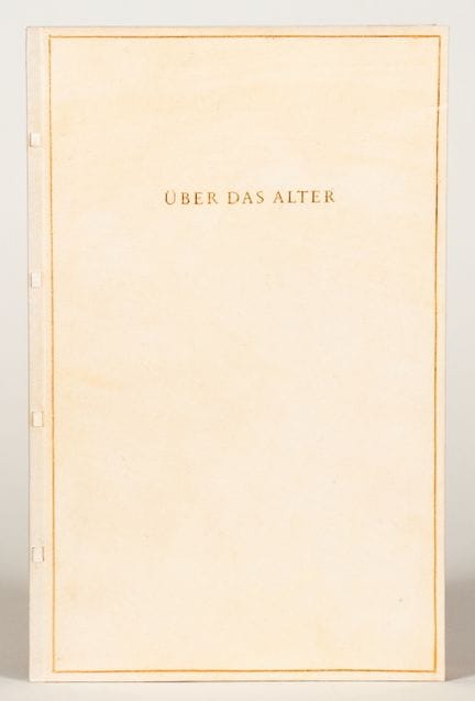 赫尔曼·黑塞。《论老年》。奥尔滕，1954年。原版柔性羊皮纸精装本，饰有烫金（埃米尔·克雷茨，巴塞尔