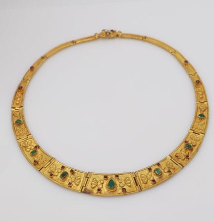 18k gold Byzantine style necklace, set with rubies