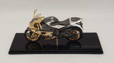 A sterling silver model of a BMW S1000RR motorcycl