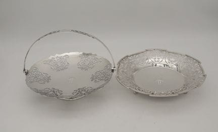 A Silver-Plated Serving Basket and a Bowl Bearing 