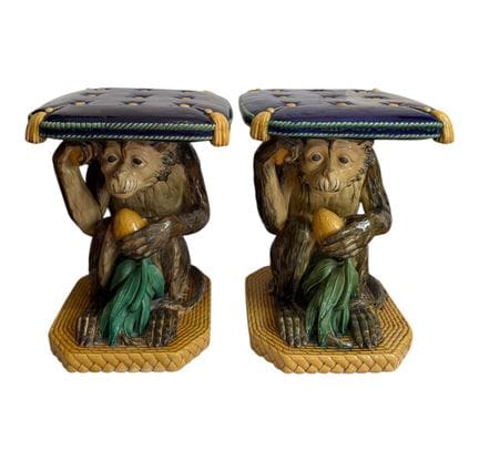Minton - A pair of Minton majolica monkey garden s