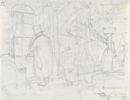 Carl Spitzweg (1808 - Munich - 1885), scène urbain