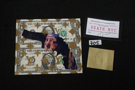 DEATH NYC (1979 - ) - offset on two 1$ banknotes -