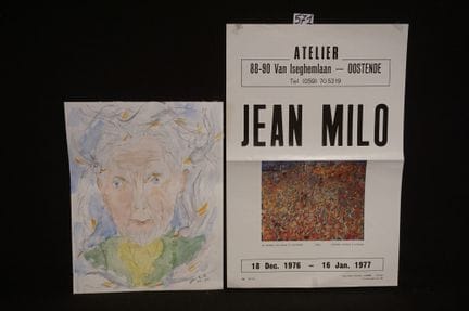 让·米洛（1906—1993）——《肖像》——水彩画——署名——标注1988年——41 x 32 +
