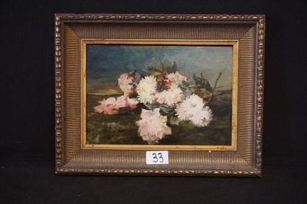 朱尔斯·费利克斯·拉戈（1835—1912）——《花卉静物》——木板油画——署名——30 × 43 