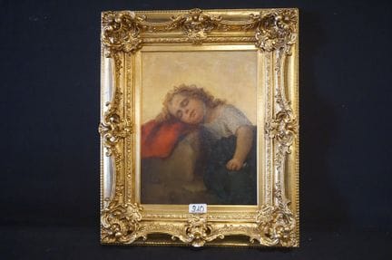 DELTZEN (XIX century) - "sleeping girl" - oil on p