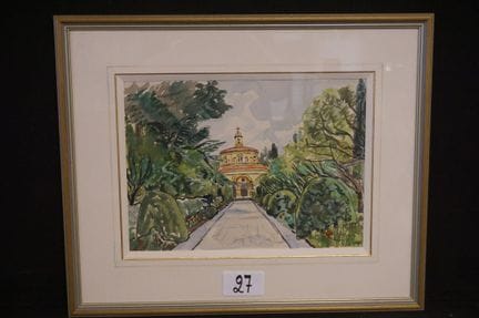 卡雷尔·范·弗兰德伦（1903 - 1983）——《小教堂》——水粉画——背面附有艺术家签名的证书—
