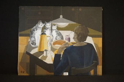 JAN DE LEE (1932–2000) — "Breakfast with 3 Cats" —