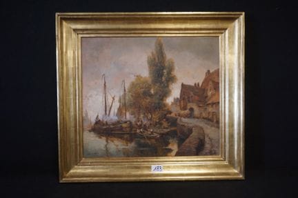 ALFRED VAN NESTE (1874–1969) — "Boats at the Dock"