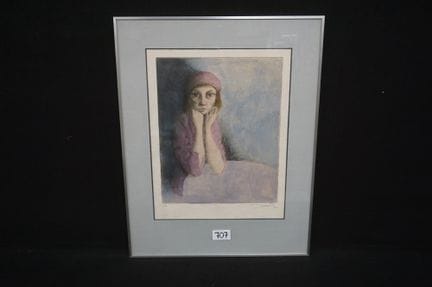 ROLAND DEVOLDER (1938 -  ) - "Pensive Girl" - etch