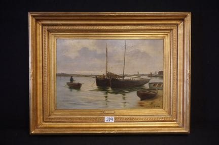 C. WEBB - "Fishing Boats on the Shore" - oil on ca