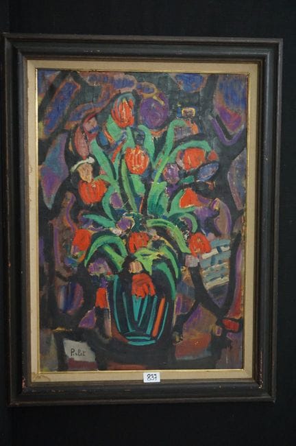 OCTAVE PIRLET (1914–1979) - “Vase with Red Tulips”