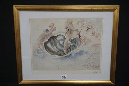 萨尔瓦多·达利（1904 - 1989）（据原画）——《海妖与水手》——石版画——版面签名——编号 