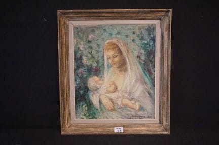 玛格丽特·阿埃尔斯（1918—1995）——《母爱》——布面油画——署名——70 × 60 厘米