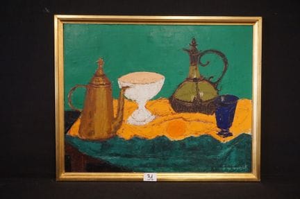 里克·斯拉宾克（1914—1991）——《绿底静物》——布面油画——署名——74 × 92 厘米