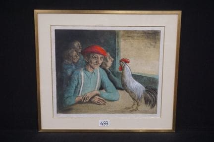 ROLAND DEVOLDER (1938 -  ) - "Man with Rooster" - 