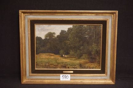 弗朗斯·凯尔霍夫（1820—1891）——《牧牛风景》——布面油画（重新装裱）——署名——30 × 