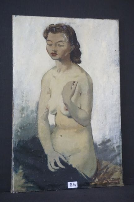 装饰艺术风格油画——《裸体年轻女子》——布面油画——签名难以辨认——114 x 74 厘米