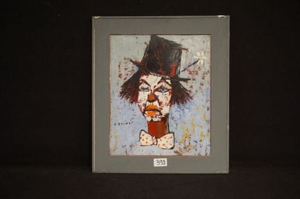 C. GUINET - "Clown with Hat" - oil on panel - sign