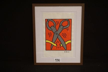 基思·哈林（1958 - 1990）（仿作）——纸本综合材料——附签名——背面有印章  ——38 x