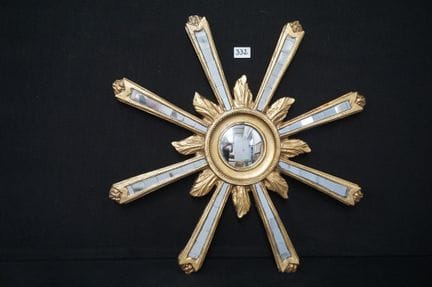 Gilded wooden sun mirror—with a convex mirror and 