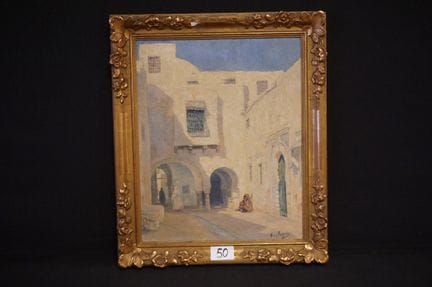 奥默·科彭斯（1864—1926）——《东方城市风光》——木板油画——署名——56 × 46 厘米