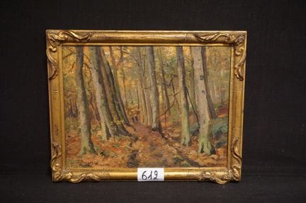 约瑟夫·范·格内根（1857—1936）——《林间景致》——布面油画——署名——30 × 40 厘米