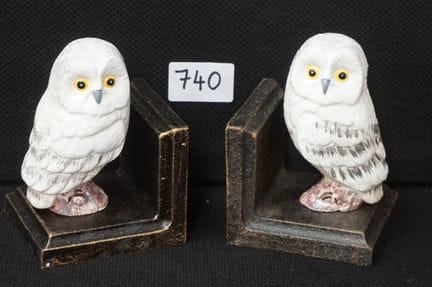 2 cast-iron bookends—decorated with owls—H: 12 cm