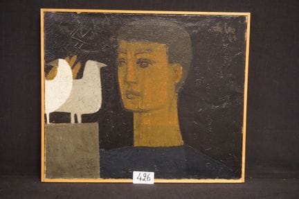JAN DE LEE (1932–2000) — "Man with Birds" — oil on