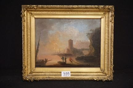Antique painting - "Mediterranean Coastal Landscap