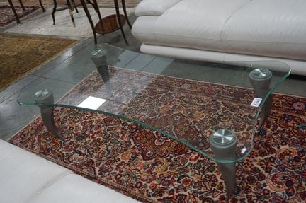 Designer coffee table with glass top—on 4 aluminum