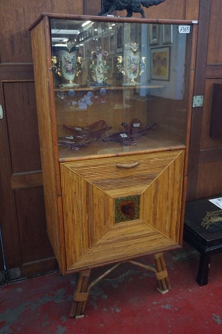 Vintage bar cabinet made of bamboo and rattan—1960