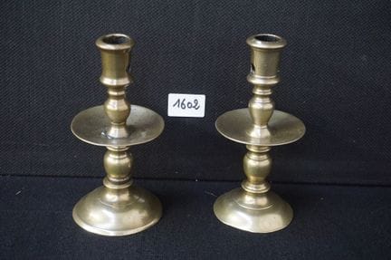 2 beautiful 17th-century Flemish disc candlesticks