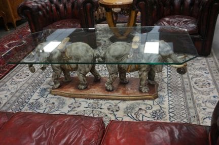 Large polychrome wooden coffee table—vintage—1970s
