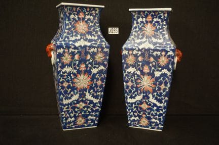 2 square Chinese porcelain vases—floral design on 