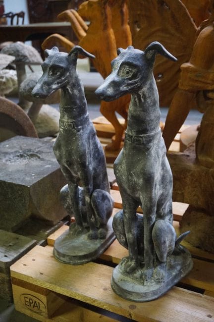 2 beautiful metal garden sculptures - "greyhounds"