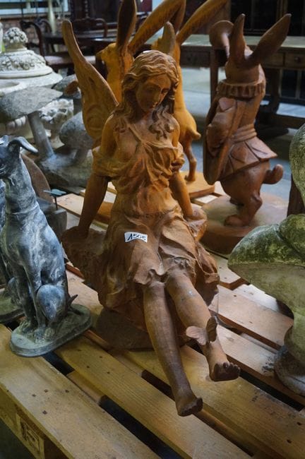 beautiful large garden statue in cast iron - "sitt
