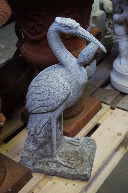 Natural stone garden statue - "Heron with Fish" - 