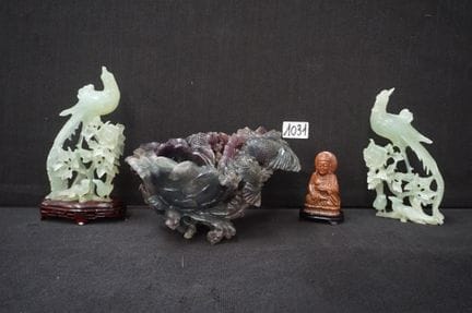 4 assorted Chinese sculptures made of various type
