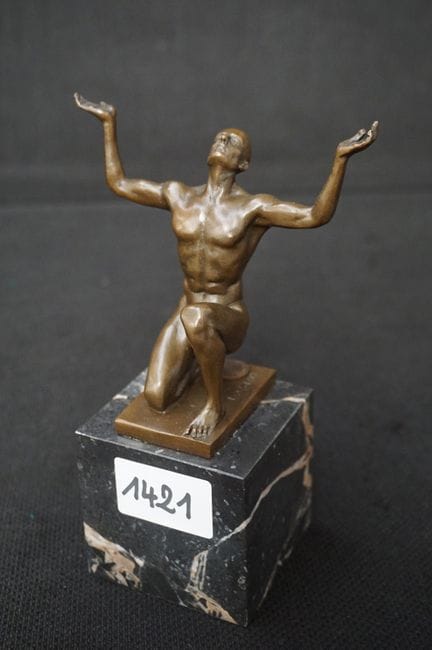 bronze sculpture - "Kneeling Adonis" - on a marble