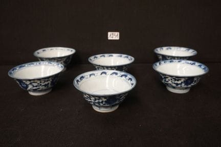6 antike chinesische Schalen aus Porzellan - blau-
