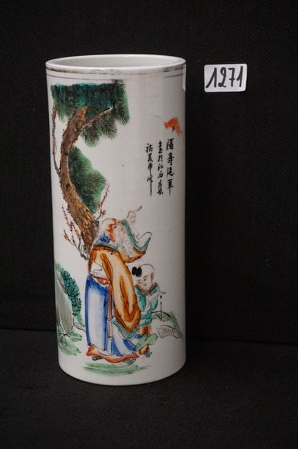 antike chinesische zylindrische Vase aus Porzellan