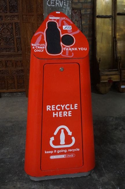 Red "COCA-COLA" - metal recycling bin - H: 130 cm