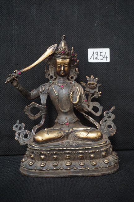 Asiatische Statue aus Bronze - "Manjushri mit dem 